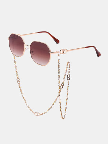 Women Polygonal Frame Hanging Chain Sunglasses