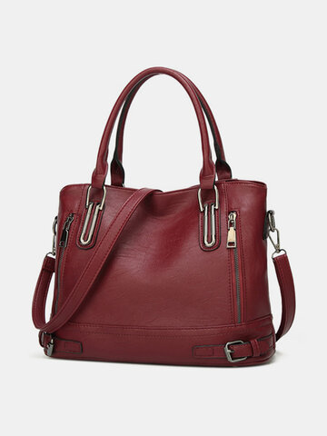 Women Soft Leather Large Capacity Tote Bag Solid Handbag