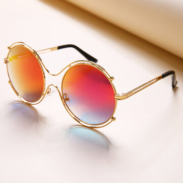 Modischer Trend Frauen Höhle Doppelte Ringe Anti-UV Sonnenbrille Freizeit Retro HD Brille Augenglas