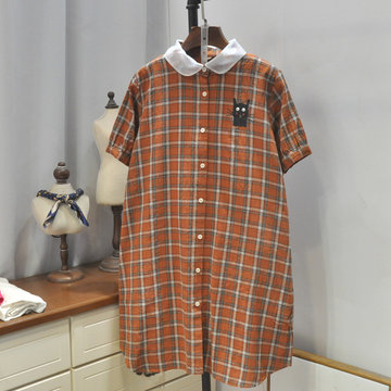 

Small Fresh Fashion 19 Seasons New Simple Lattice Organza Collar Long Paragraph Wild Short-sleeved Shirt 4346