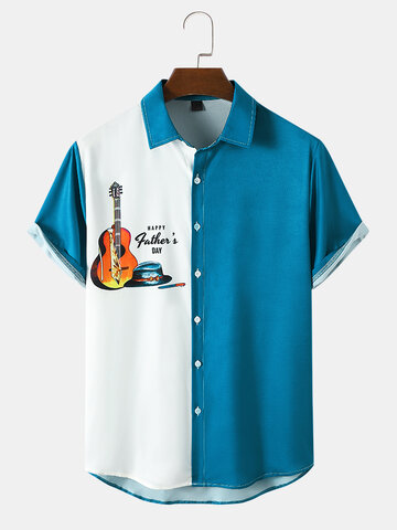 Colorblock Guitar Pattern Lapel Shirts