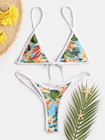 Tropical Print Thong String Bikinis