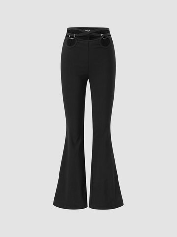 Solid Hollow Flare Leg Pants