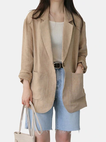 Casual Solid Color Long Sleeve Cotton Jacket For Women 