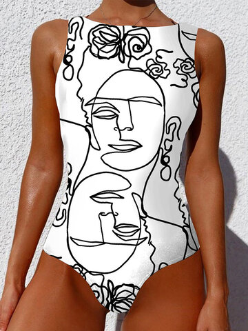 White-Personalized Abstract Print One Piece
