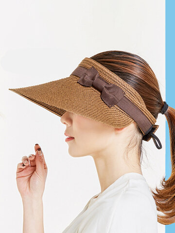  Adjustable Wide Brim Straw Hats Hollowed-out Top For Women