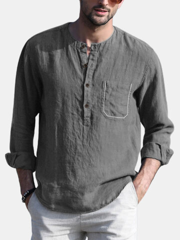 Plus Size Solid Pocket Henley Shirts