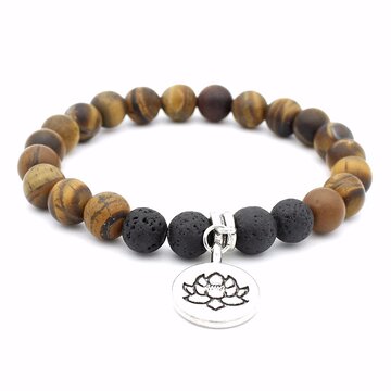 Bracelet en perles de pierre volcanique rétro Lotus