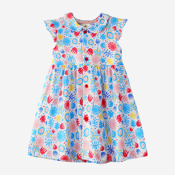 Girl's Flying Sleeves Floral Print Dress For 2-10Y