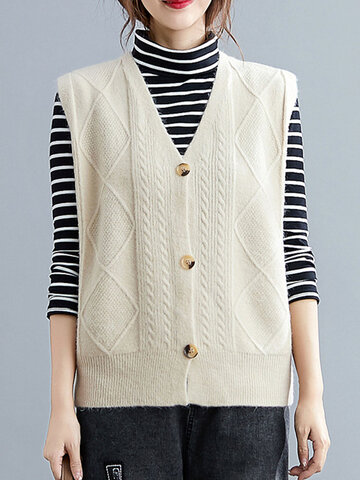 Solid Button Sleeveless Cardigan