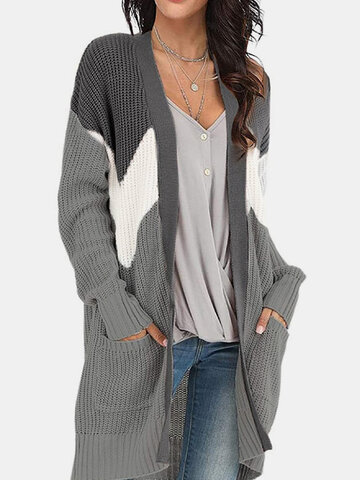 Casual Patchwork Pockets Cardigan