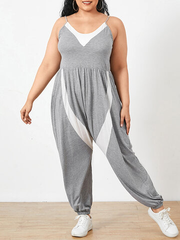 Patchwork Sleeveless Casual Jumpsuits