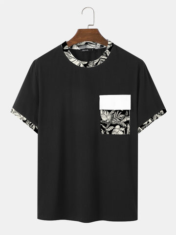 Camisetas com estampa de plantas tropicais e bolso com aba