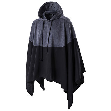 

Mens Hoodies Fashion Drawstring Cloak sweater Casual Hit Color Hooded Tops, Black/gray