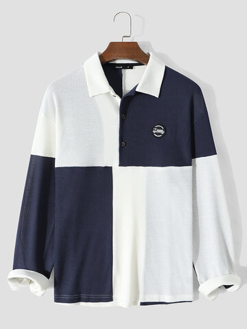 Contrast Patchwork Patched Golf Shirts