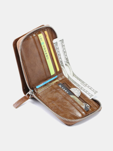 RFID Antimagnetic Vintage Genuine Leather Trifold Wallet