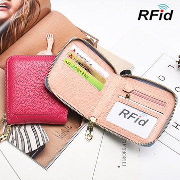 

RFID Women Genuine Leather Bifold Short Wallet 4 Card Slot