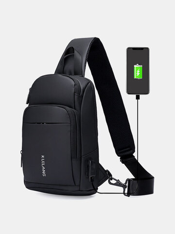 Men Multifunction USB Charging Anti-theft Multi-Layers Waterproof Crossbody Bag Chest Bag Sling Bag