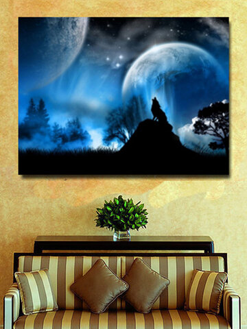 Moonlight Blue Wolf Wall Art Decor