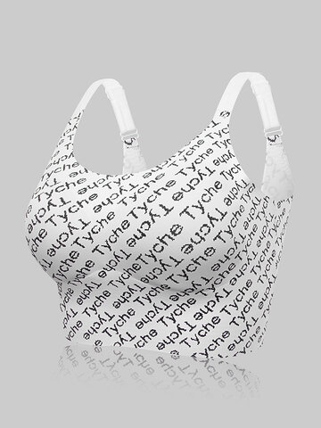 Plus Size Allover Letter Print Wireless Double Straps Removable Padded Bras 
