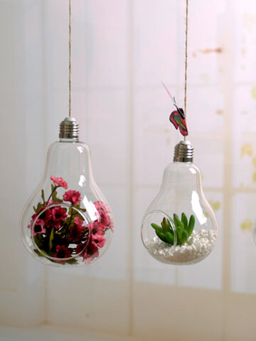 European Retro Bulb Shape Glass Vase Hanging Hydroponic Plant Flower Clear Container