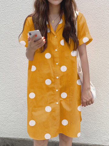 Cottagecore Polka Dot Button Dress