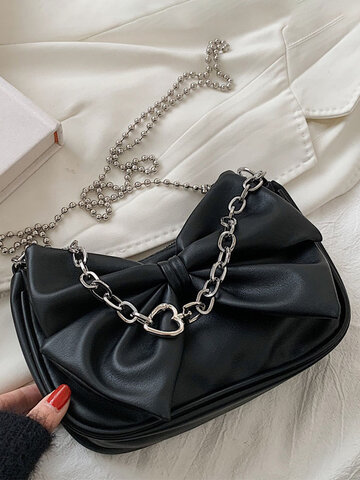 Bowknot Faux Leather Fashion Black Crossbody Bag