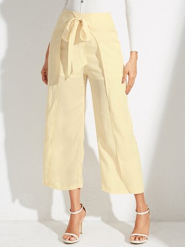 Solid Color Bowknot Knotted Pants