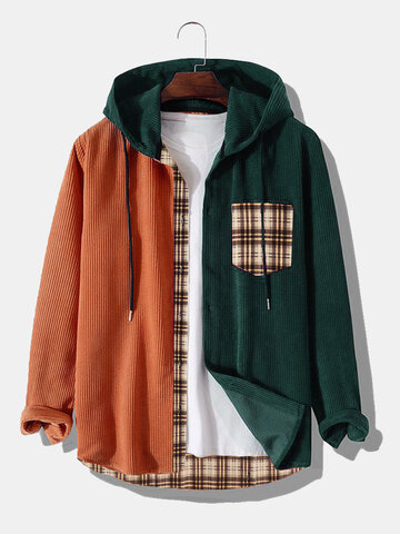 Plaid Patchwork Hooded Shirts