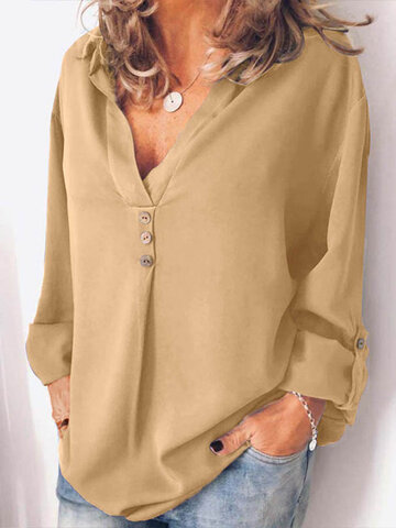 Solid Lapel Long Sleeve Blouse