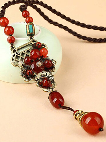 Vintage Red Agate Alloy Necklace