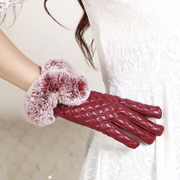 Women Winter Touch Screen PU Windproof Gloves