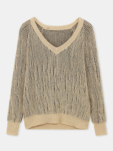 Casual V-neck Cotton Sweater