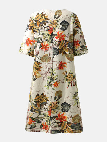 Floral Print Casual Cotton Dress