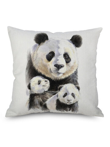 Watercolor Panda Printing Linen Cotton Cushion Cover
