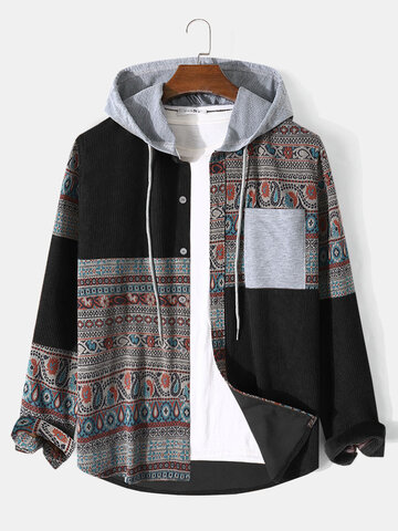 Paisley Pattern Patchwork Hooded Shirts