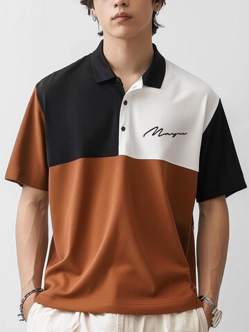 Chemises de golf brodées color block