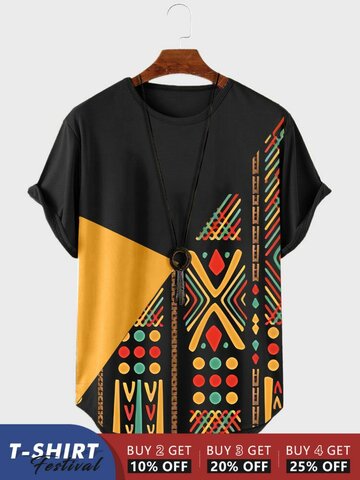 T-Shirts mit geometrischem Muster und abgerundetem Saum