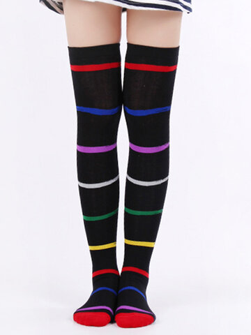 New Rainbow Stripes Over The Knee Socks Color Personality Fashion Ladies High Socks Thigh Socks