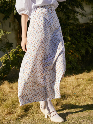 Floral Print Zip Casual Skirt
