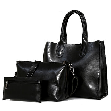 3 PCS Women Vintage Leisure Handbag Oil Wax Crossbody Bag