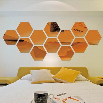 

DIY 3D Home Mirror Hexagon Vinyl Removable Wall Sticker Decal Art Bedroom Living Room Home Decor, Red silver gold black