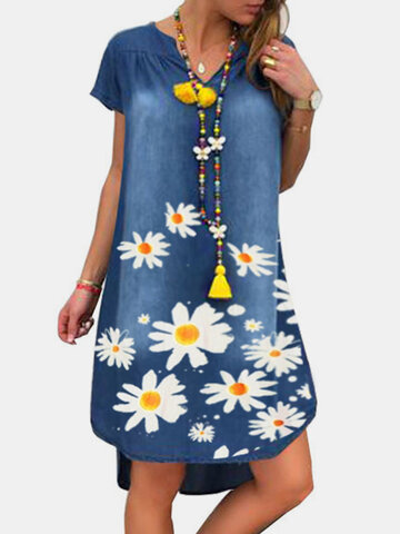 Flower Print Denim Dress
