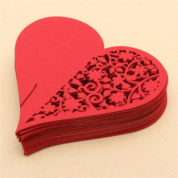50Pcs Heart Laser Cut Pearlescent Paper Wedding Name Place Cards  Wine Glass Party Accessories