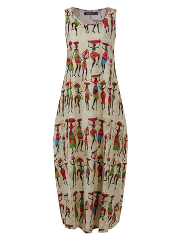 Vintage Print Sleeveless Dress