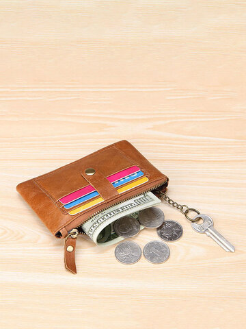 Genuine Leather RFID 3 Card Slots Retro Key Chains Holder Wallet