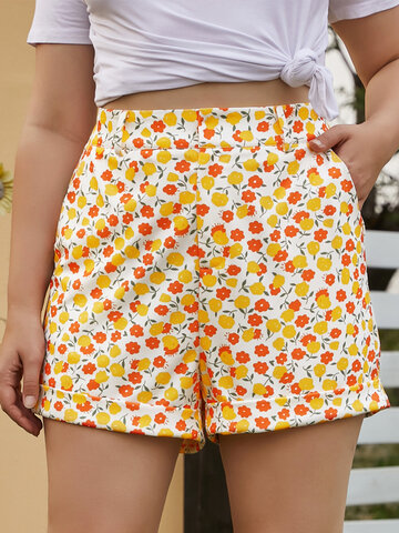 Floral Print Zipper Casual Shorts