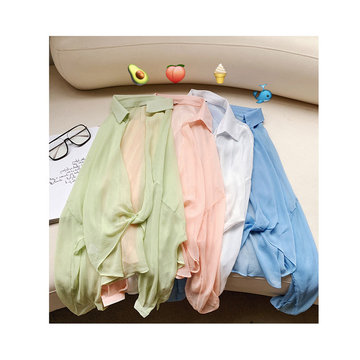 

Very Fairy Sunscreen Cardigan Design Chiffon Shirt Female Long-sleeved Thin Section Casual Shirt Season New Wave