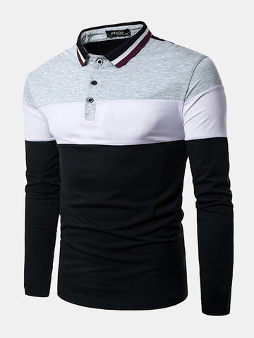 Hit Color Long Sleeve Casual Golf Shirt