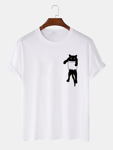 T-shirts imprimés sur la poitrine d'un chat de dessin animé